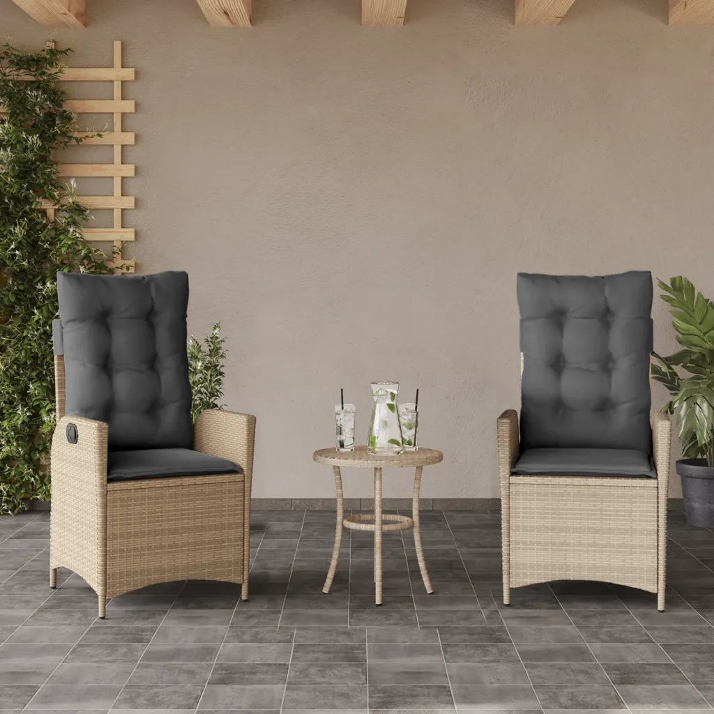 Sedie Reclinabili Giardino 2 pz | Sedie da Esterno Cuscini Beige Misto Polyrattan