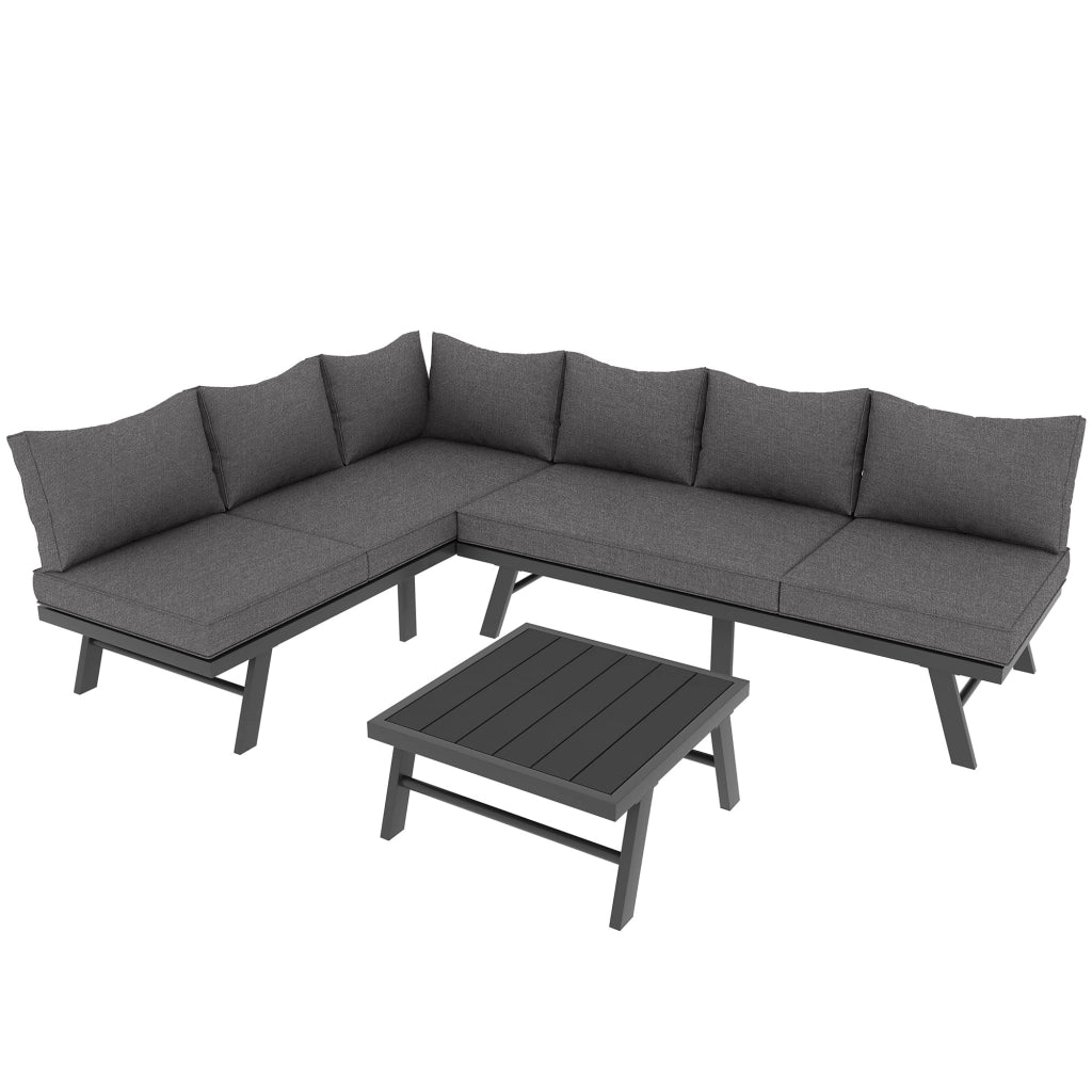 Set Divano da Giardino 5-6 Posti ¨C MINIMAL ¨C 2 Divani 3 Posti, Tavolo, 7 Cuscini Grigi, Ferro Antracite