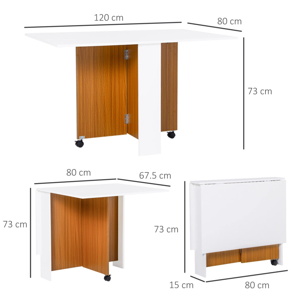 Tavolo pieghevole con ruote bianco e rovere 120x80 cm
