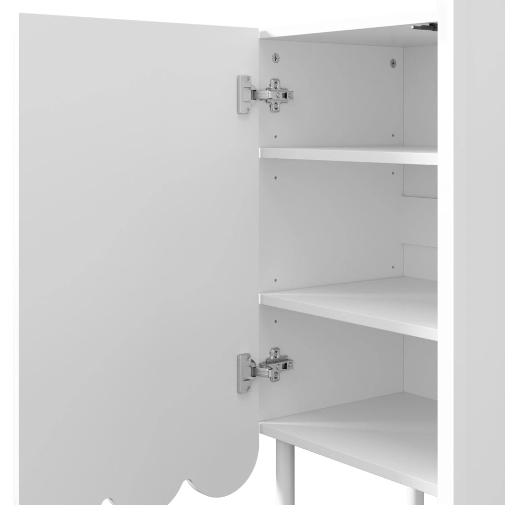 Credenza con 2 Ante Ondulate senza Maniglie; Ripiani Regolabili; Stile Moderno; in MDF; 120??35??80 cm; Bianco