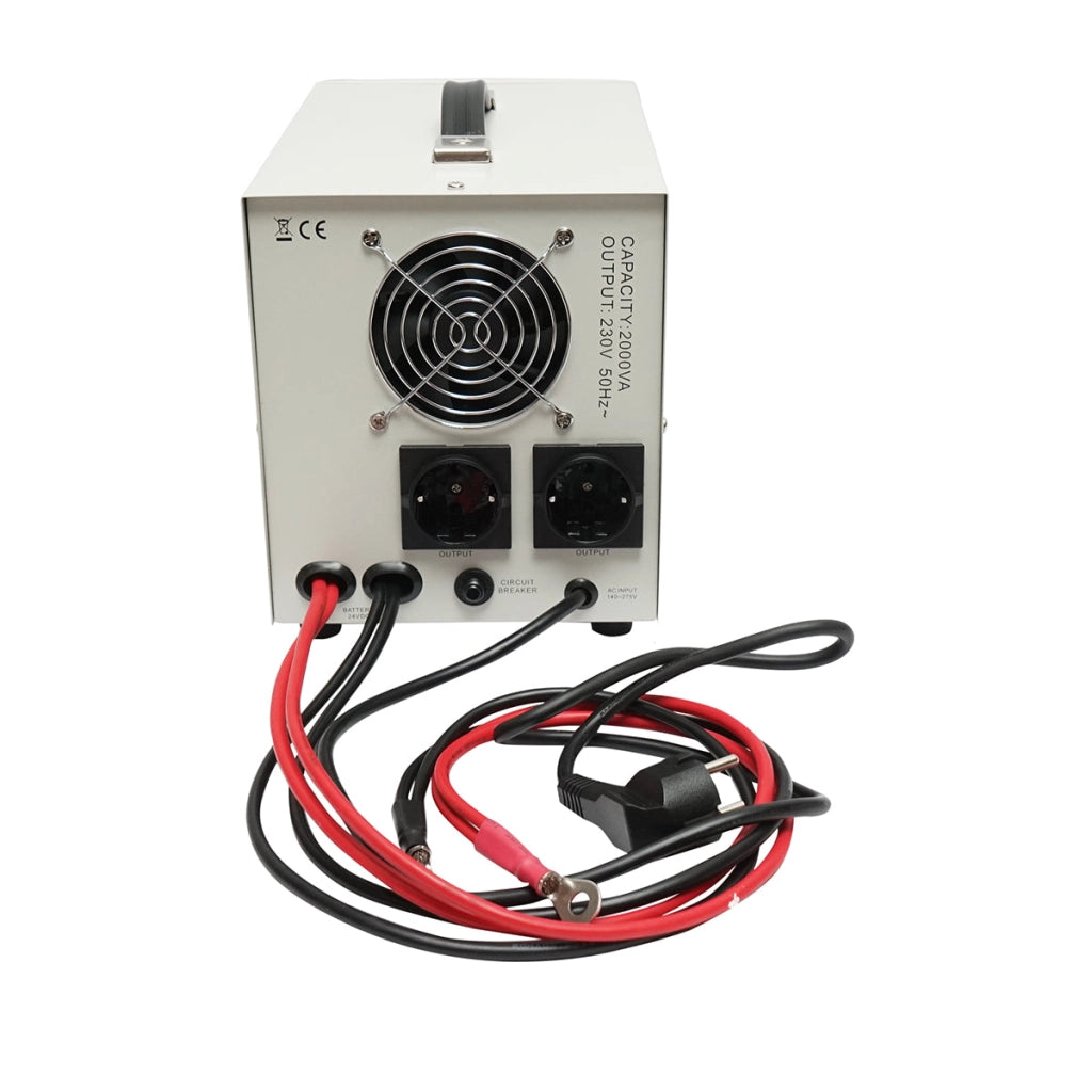 UPS con inverter per riscaldamento centralizzato 1400W/2000VA, onda sinusoidale pura 24V/230V, 2 prese schuko, display LCD, AVR Breckner Germany