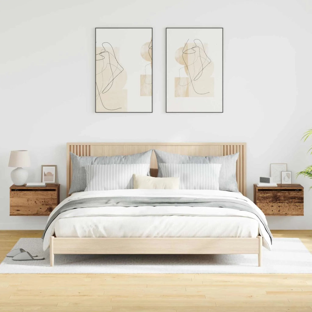 Set di 2 Mobiletto da Comodino | Armadio da Notte | Mobiletto da notte a parete con cassetto Legno vecchio