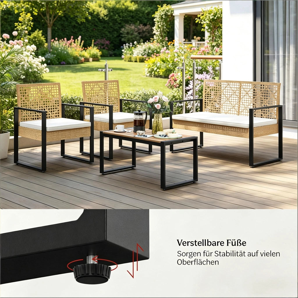 Mobili Da Giardino Modulare 4 Pezzi Con Divano, Sedie E Tavolino, Naturale, Rattan E Metallo