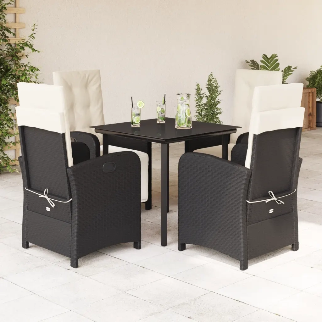 Set da Pranzo da Giardino 5 pz Nero con Cuscini in Polyrattan 3212522