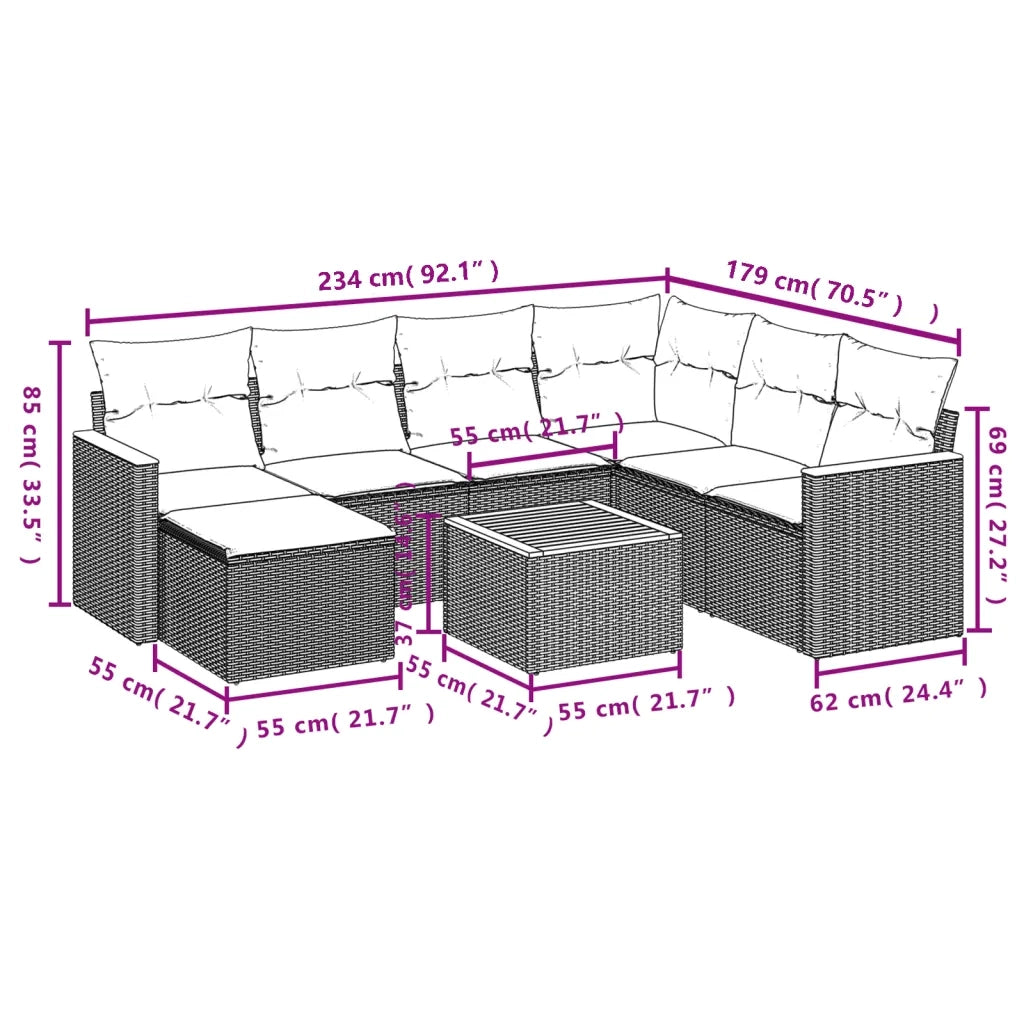 Set Divano da Giardino 8 pz con Cuscini Beige in Polyrattan