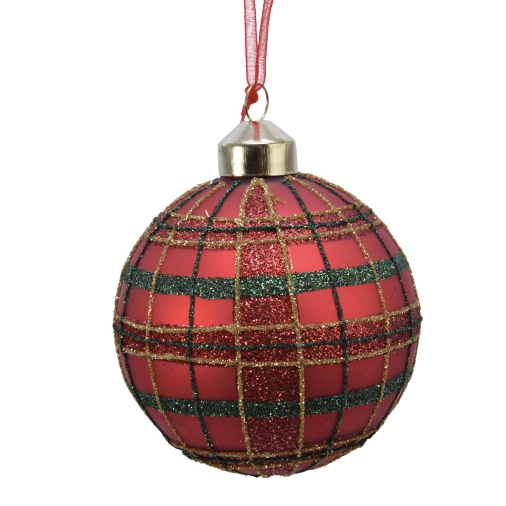 Set 3 palline in vetro rosso scozzese 8 cm