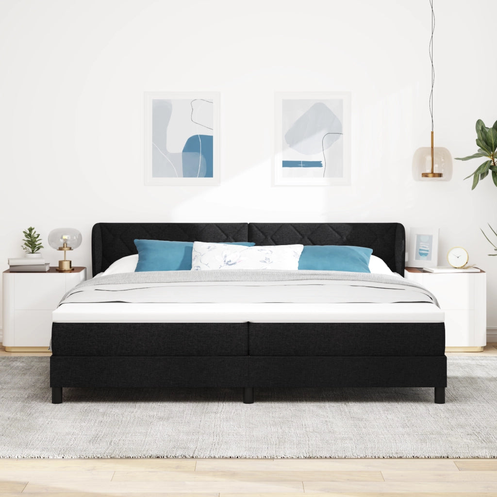 Letto Box Spring Nero con Materasso , 200x200 cm, Tessuto