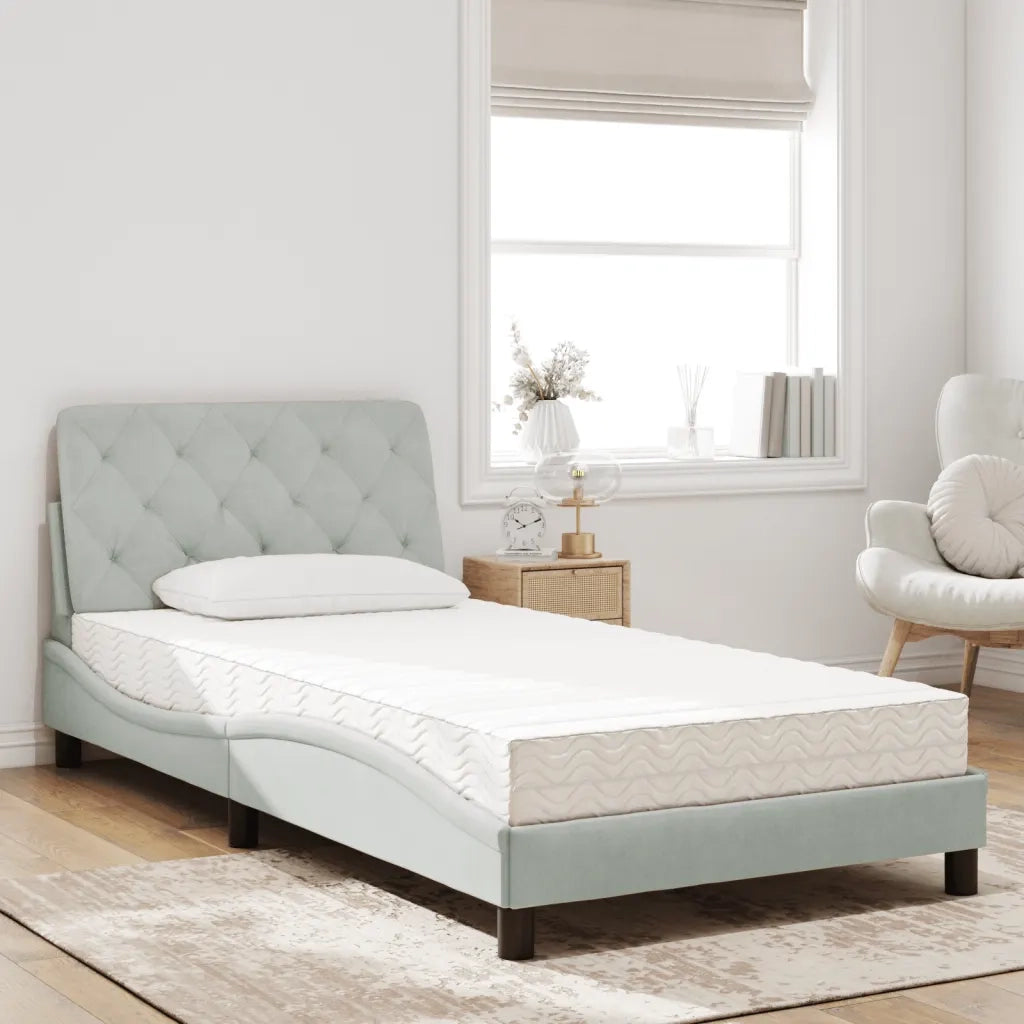 Letto con Materasso-Struttura Letto con Materasso Grigio Chiaro 100x200 cm in Velluto