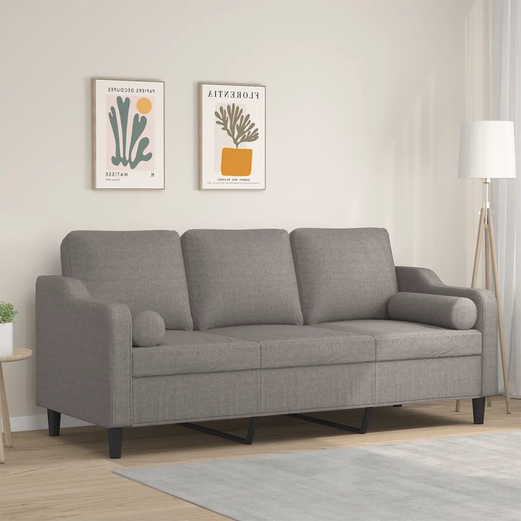 Divano a 3 Posti con Cuscini-Sofa 3 Posti con Cuscini Tortora 180 cm in Tessuto 482773