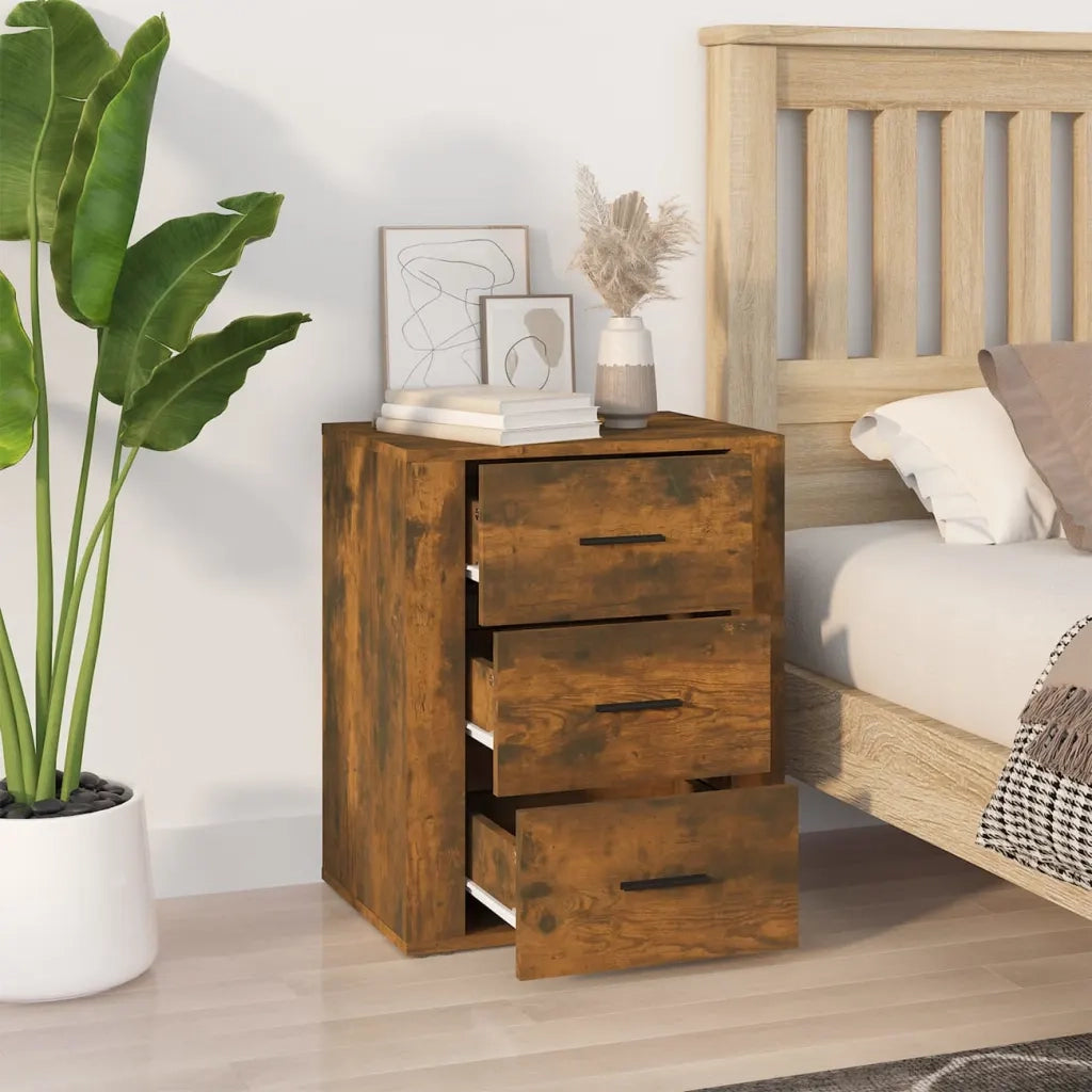 Comodino | Armadio da Notte | Mobiletto da notte Rovere Fumo 50x36x60 cm Legno Multistrato