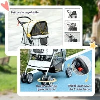 Passeggino per Cani Piccoli Pieghevole con Copertura Antipioggia, Ruote Girevoli e con Freni, Grigio
