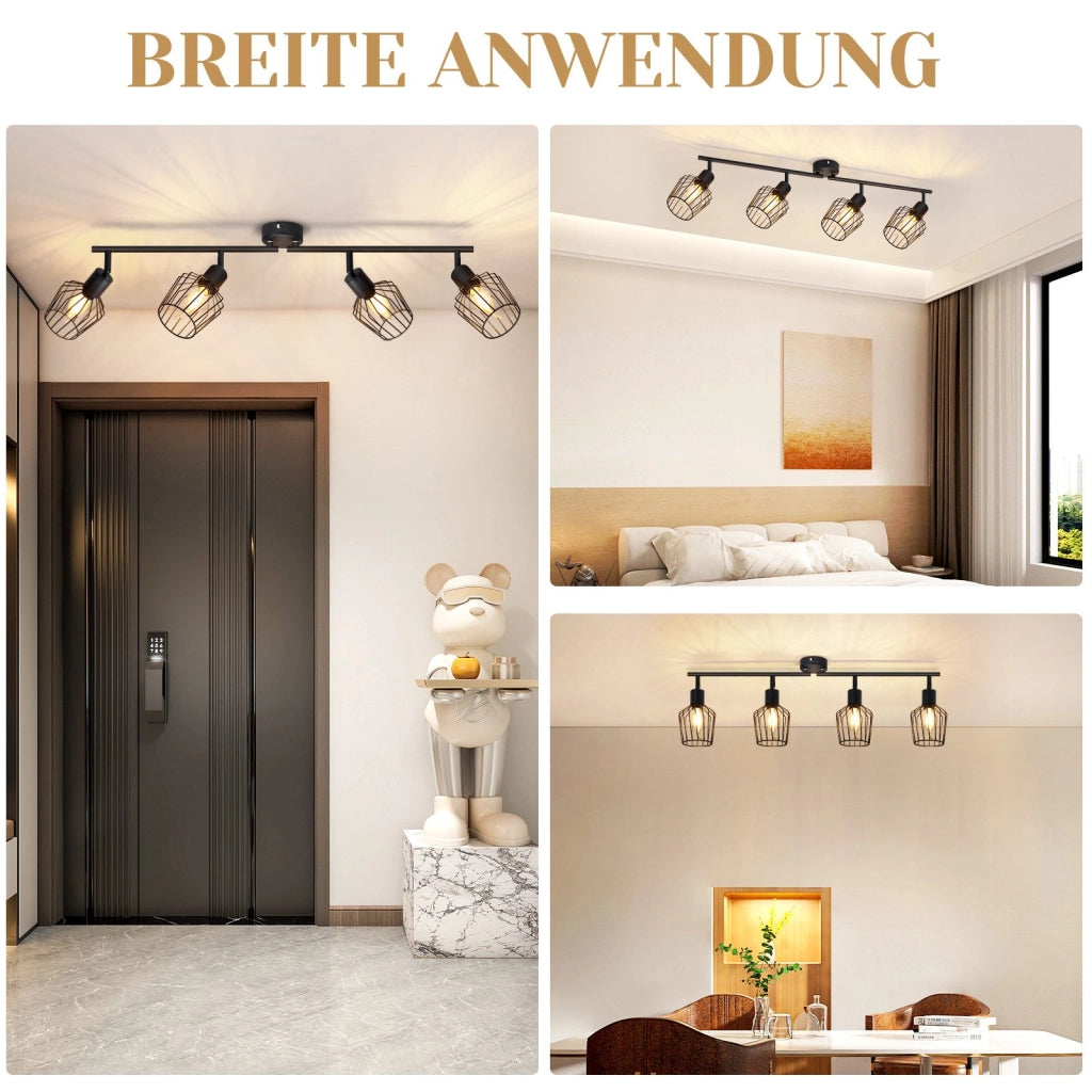 ZMH Faretto da soffitto neri 4 luci E14 metallo orientabili 350° industriali per corridoio soggiorno