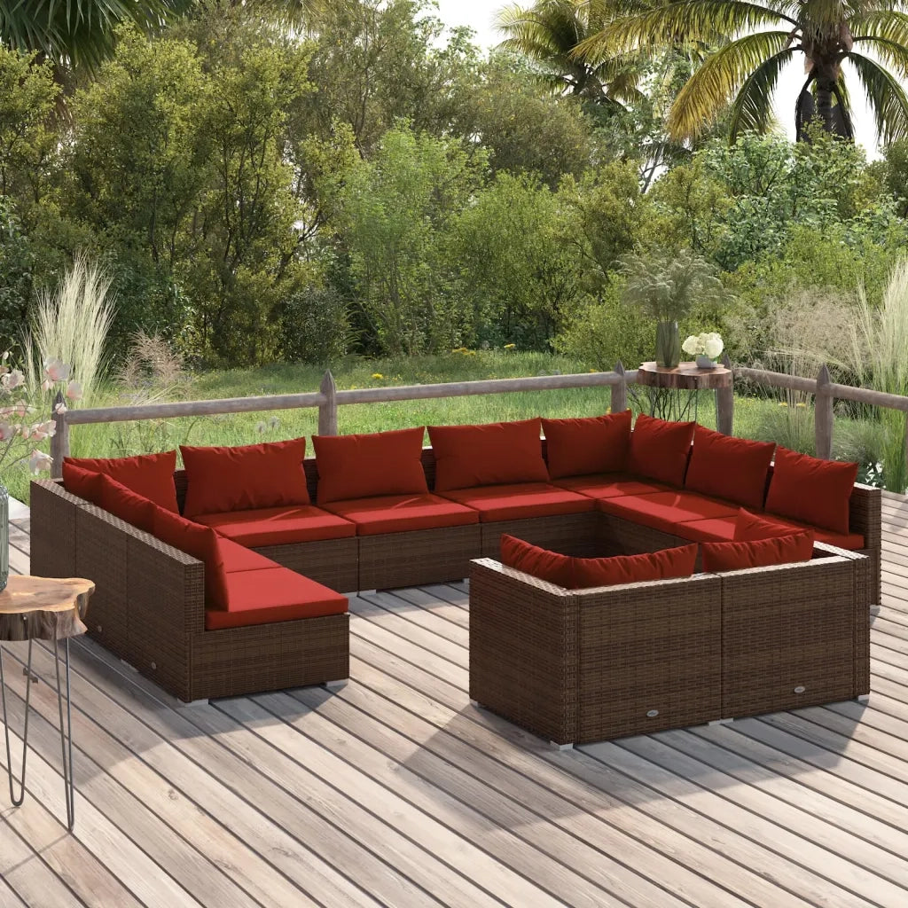 Set Divani da Giardino 11 pz con Cuscini in Polyrattan Marrone cod mxl 38975