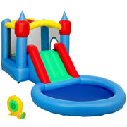 Castello Gonfiabile 415x205x190 cm con Trampolino 4 in 1 Scivolo e Piascina per Palline Multicolore
