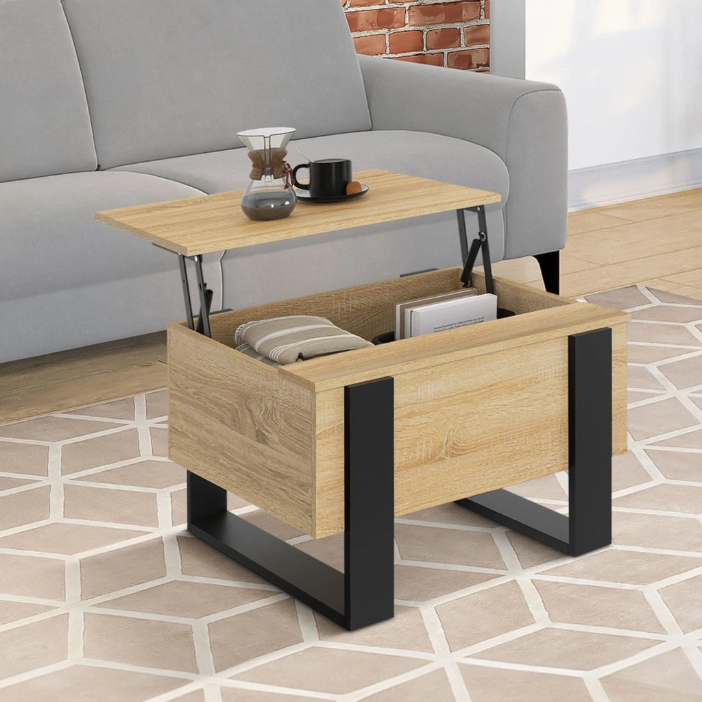 IDMarket - Tavolino quadrato PHOENIX in legno e nero con piano sollevabile 70 cm