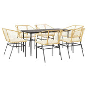 Set Pranzo da Giardino 7pz | Set Salotto da Giardino con Cuscini Marrone Polyrattan Vetro