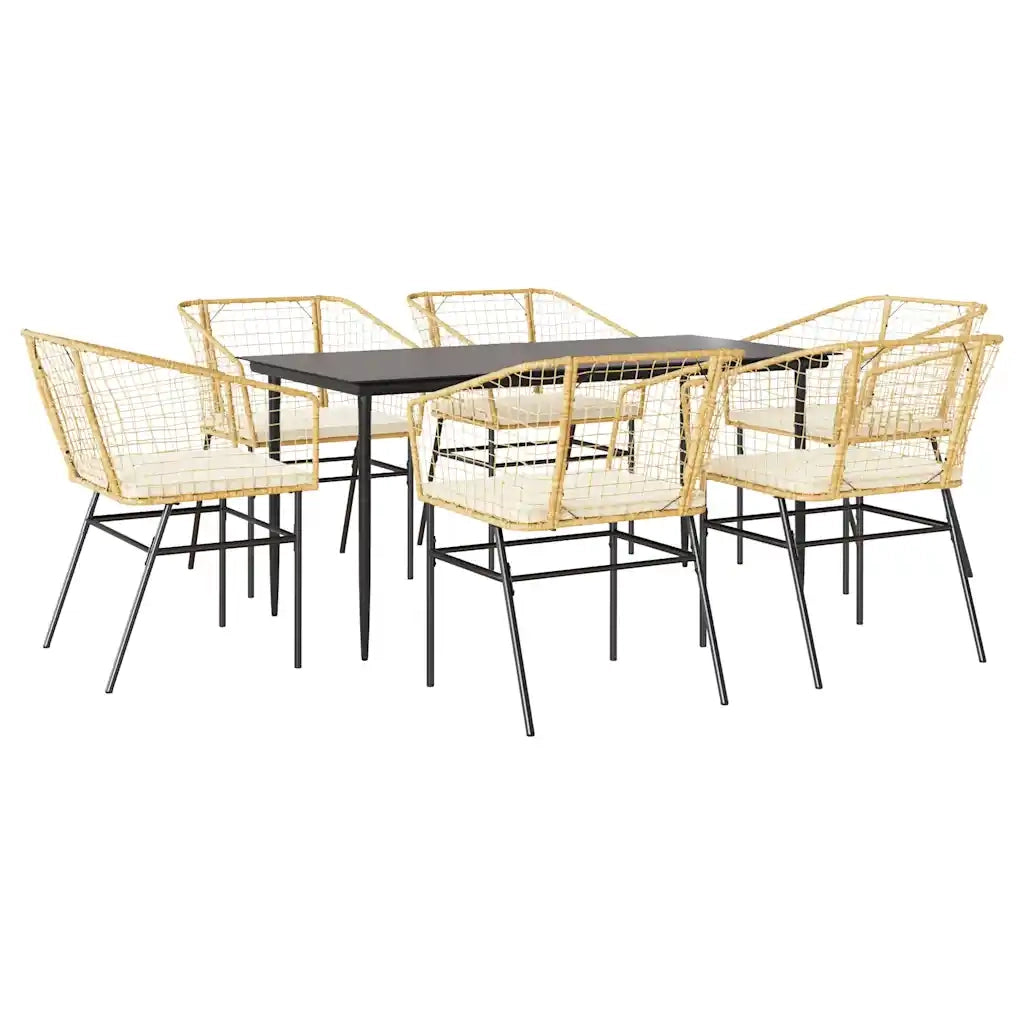 Set Pranzo da Giardino 7pz | Set Salotto da Giardino con Cuscini Marrone Polyrattan Vetro