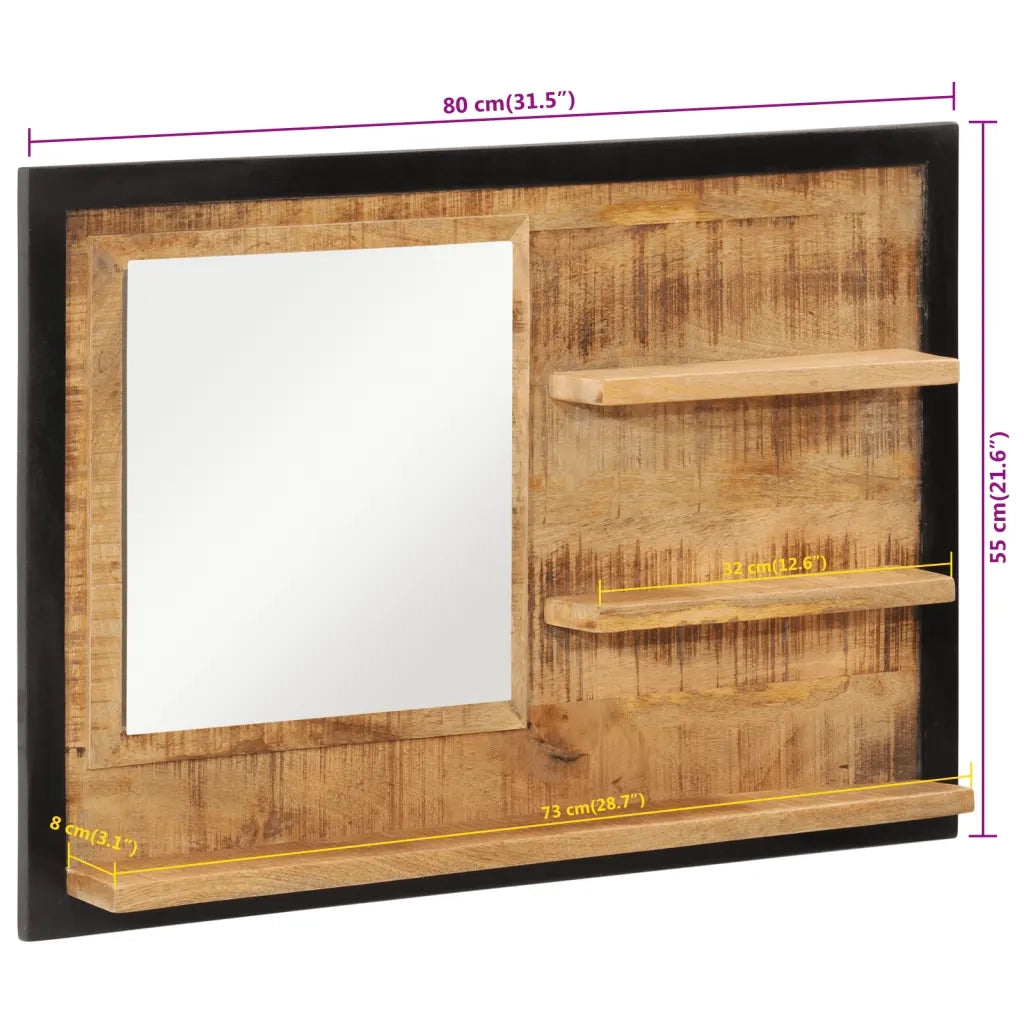 Specchio con Ripiani-Mensola con Specchio 80x8x55 cm Vetro e Legno Massello di Mango