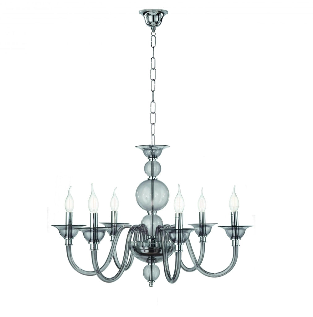 LAMPADARIO TEBE 6 LUCI FUME' E CROMO ATTACCO E14 D.70CM