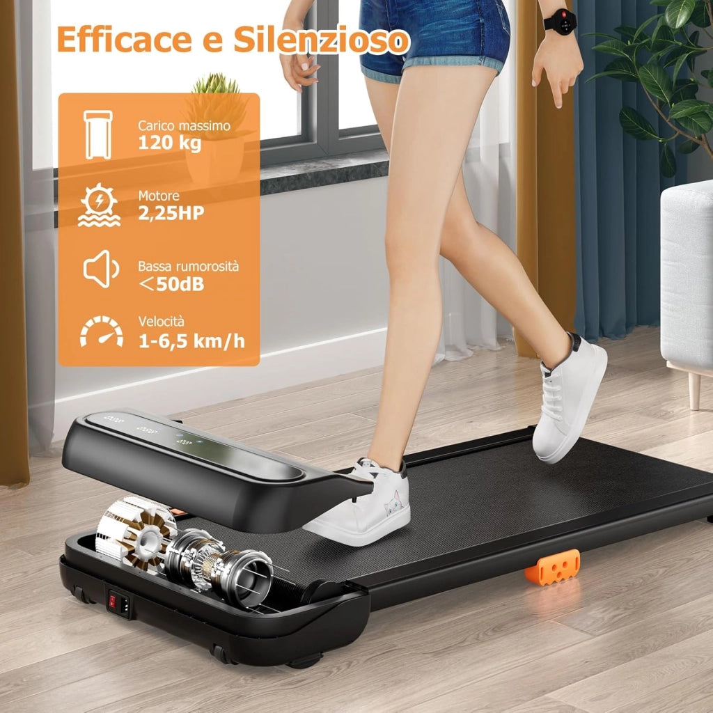 Tapis Roulant Senza Manubrio, Tapis Roulant Sotto Scrivania per Casa/Ufficio con 12 Programmi, Telecomando a Forma di Orologio e Schermo Touch LED, Senza Installazione, Capacità 120 kg