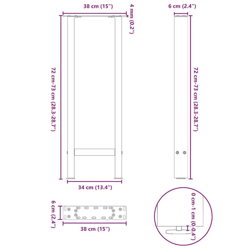 Gambe per Tavolo Consolle Nere 2 pz 38x(72-73) cm Acciaio 4013296