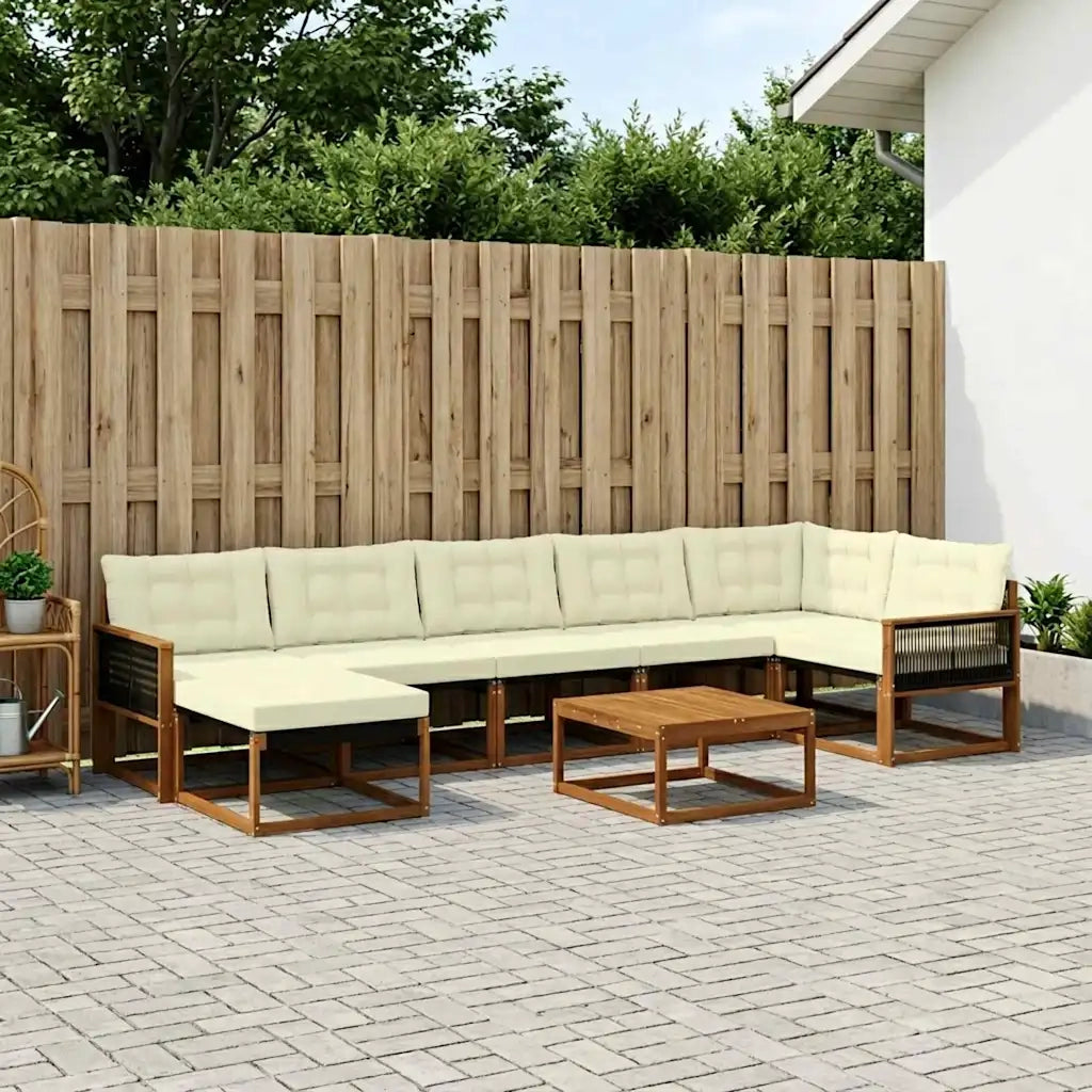 Set di divani da esterno con cuscino 8 pcs Naturale e Crema