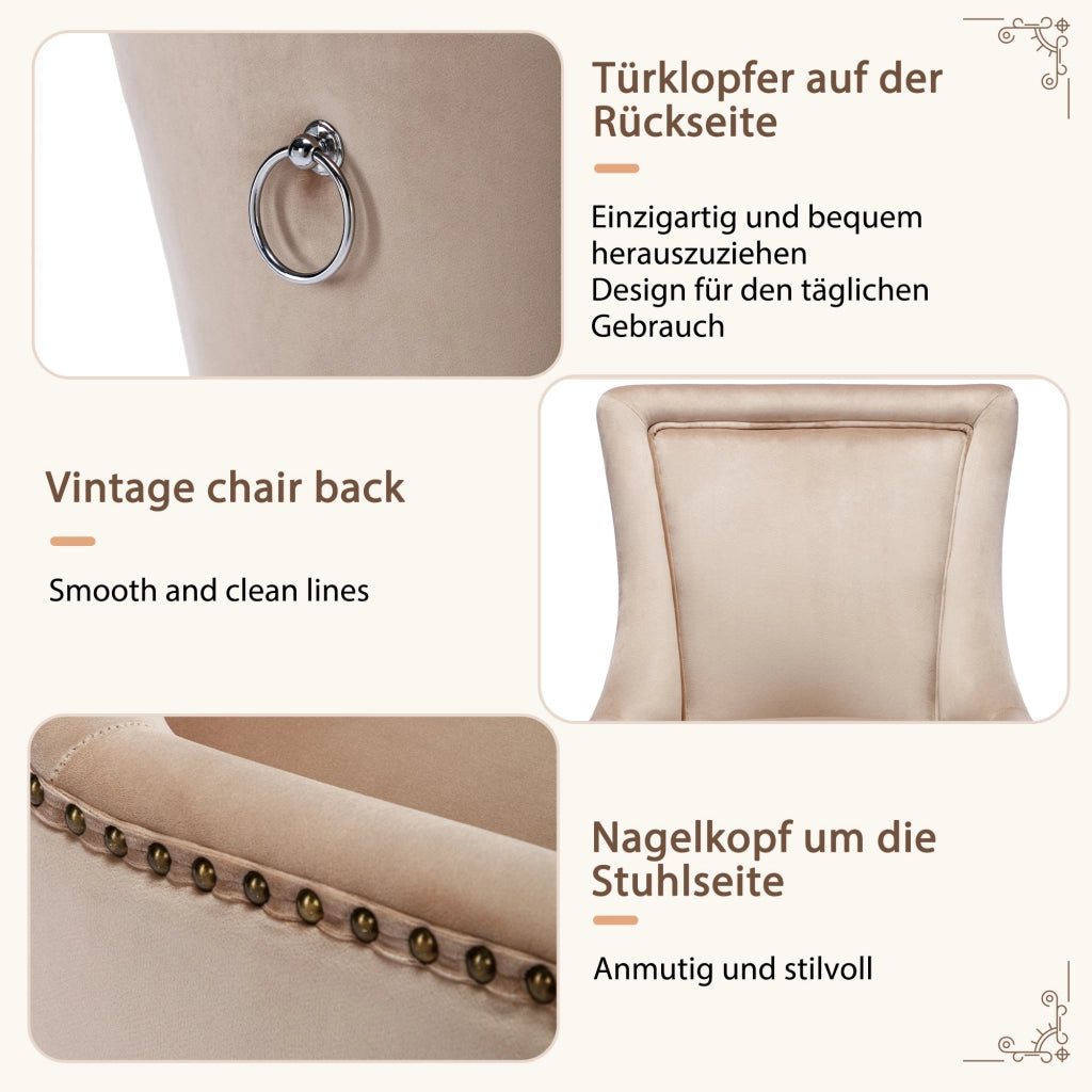 Sedia da Pranzo Imbottita con Gambe in Legno Massello e Velluto ¨C Xylo ¨C Beige, Set 6 Pezzi
