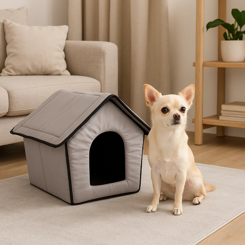 Casetta Pieghevole per Animali Domestici in Tessuto Grigio 43x43x36cm Cani e Gatti