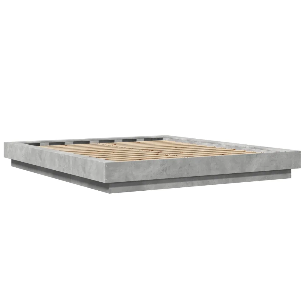 Letto matrimoniale | Letto per adulti | Giroletto Luci LED Grigio Cemento 150x200 cm Legno Multistrato