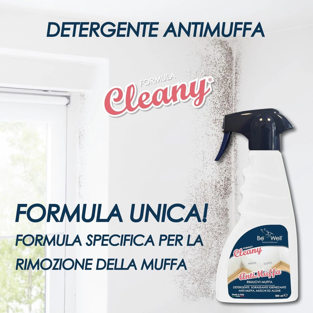 CLEANY Rimuovi Muffa - Antimuffa per Muri Interni ed Esterni ad Azione Rapida, Spray Antimuffa Igienizzante Pronto all'Uso, Ideale per Rimuovere Muffe, Muschi e Funghi