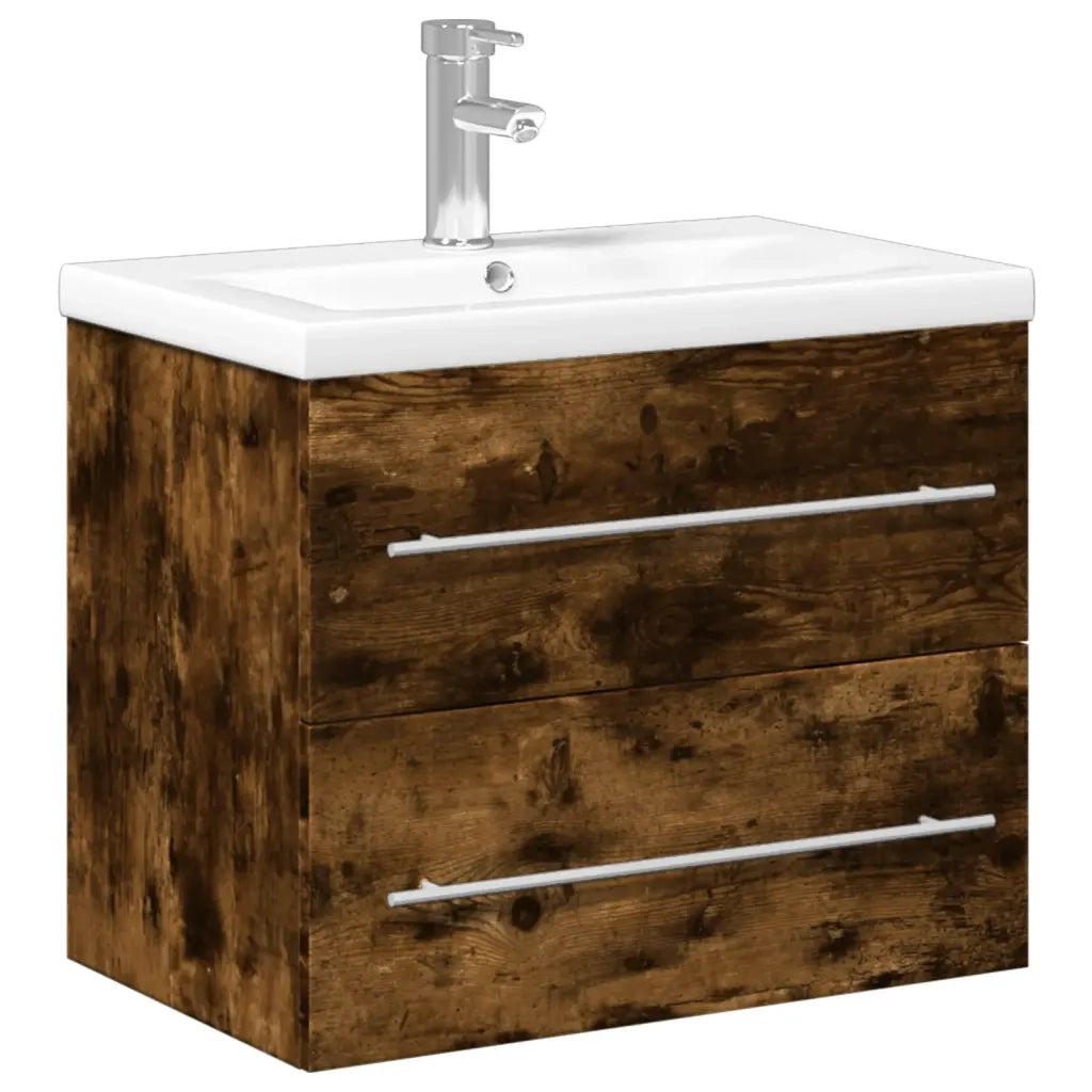 Mobile da Bagno con Lavabo Integrato-Armadietto da bagno con Lavandino Rovere Fumo