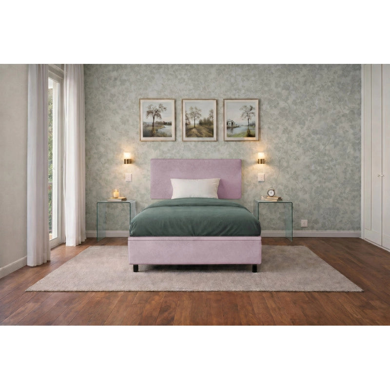 Letto imbottito Singolo 80x200 cm Flat - Contenitore,Glicine,Microfibra