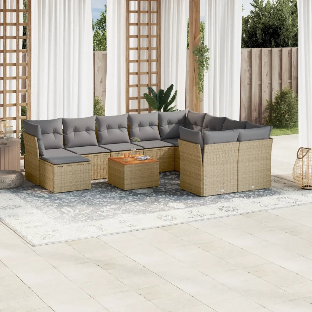 Set Divani da Giardino 11 pz con Cuscini Beige in Polyrattan