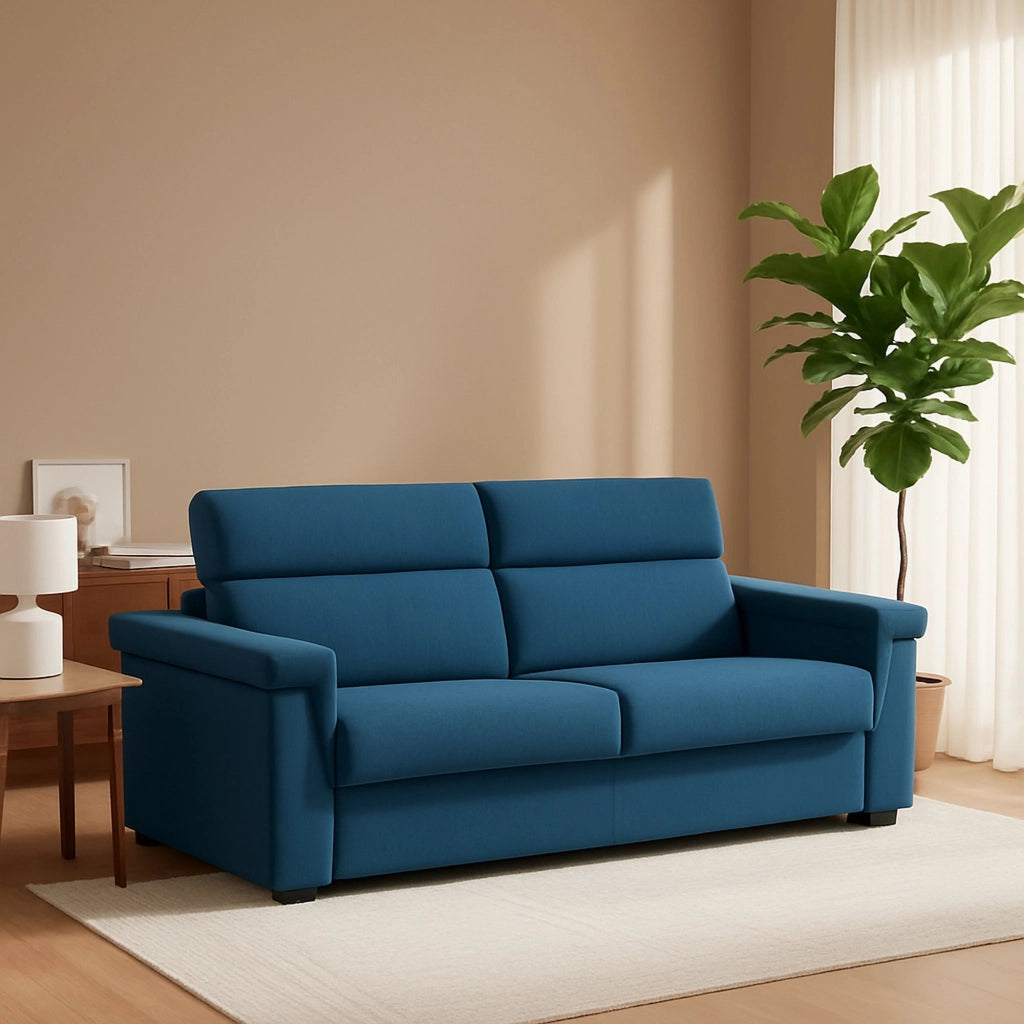 Brusasco, Divano Letto 2 Posti Sfoderabile Made in Italy, 205x95 cm blu