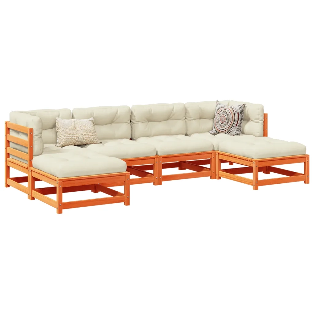 Set Divani Giardino 6pz con Cuscini Marrone Cera Massello Pino 3295819