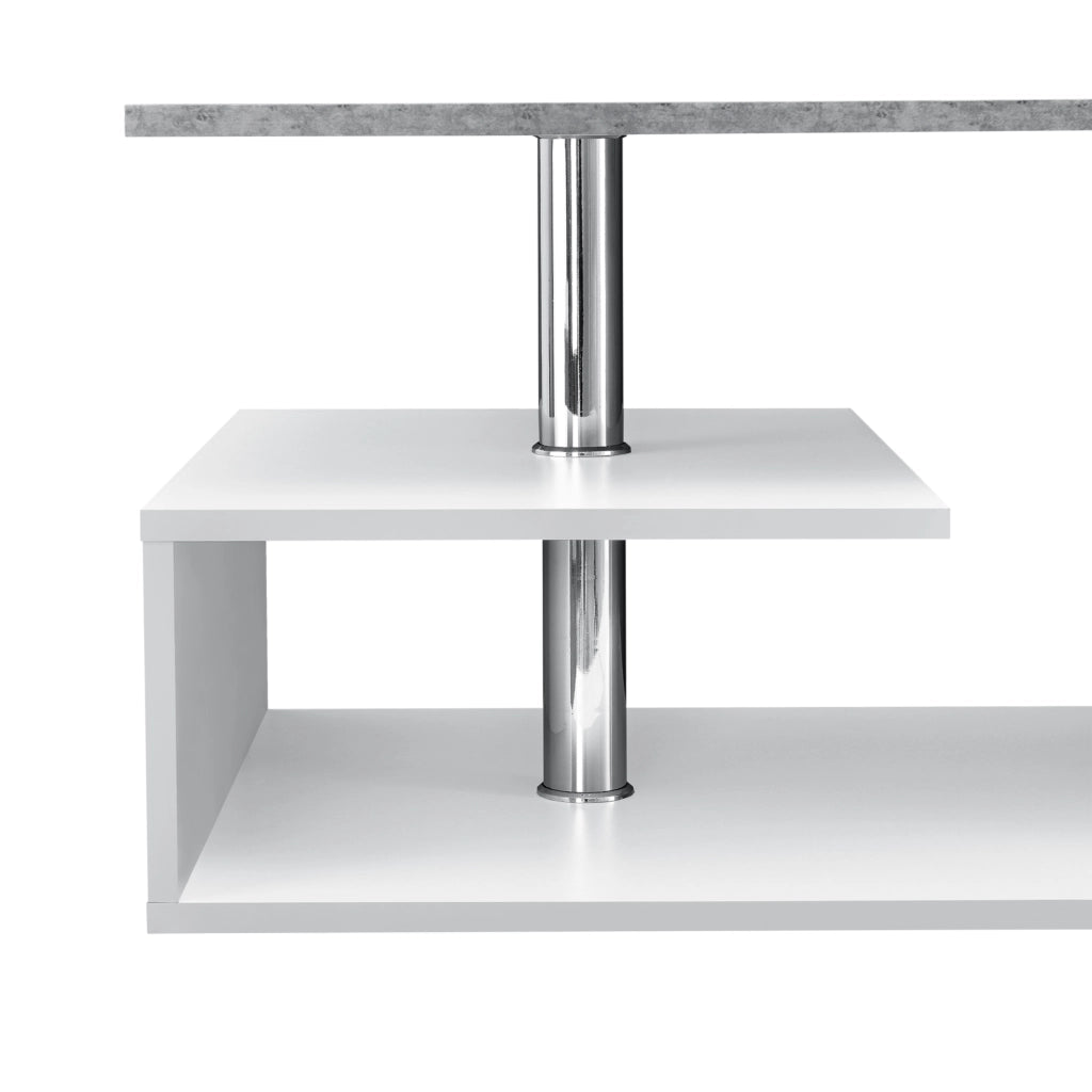 Tavolino da Salotto Haarlem con 3 Piani 90 x 50 x 41 cm - Effetto Cemento / Bianco [en.casa]