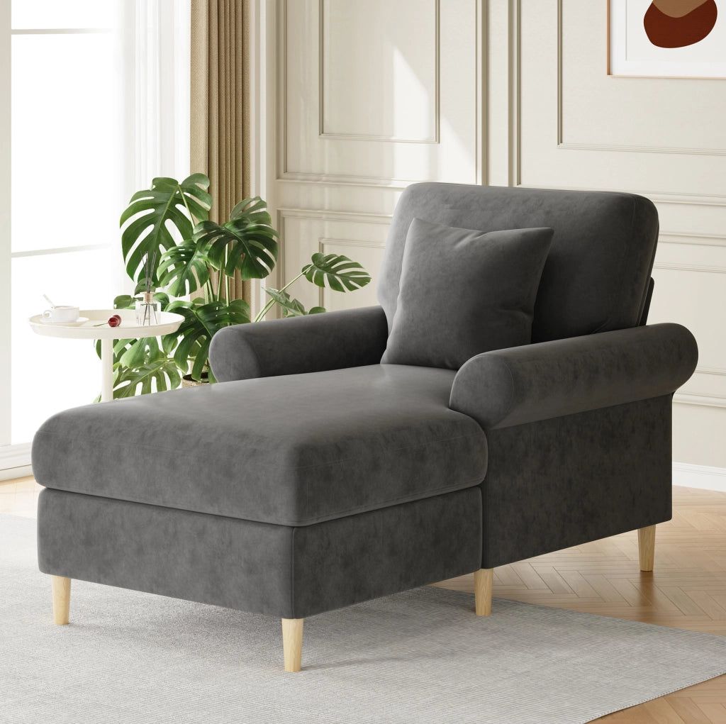Poltrona relax imbottita 1 posto 133x87x90 cm in velluto con cuscino; grigio
