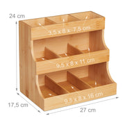 Pratico organizer per tè per bustine 9 scomparti 30 x 20 x 10 cm in bambù naturale 13_0014697