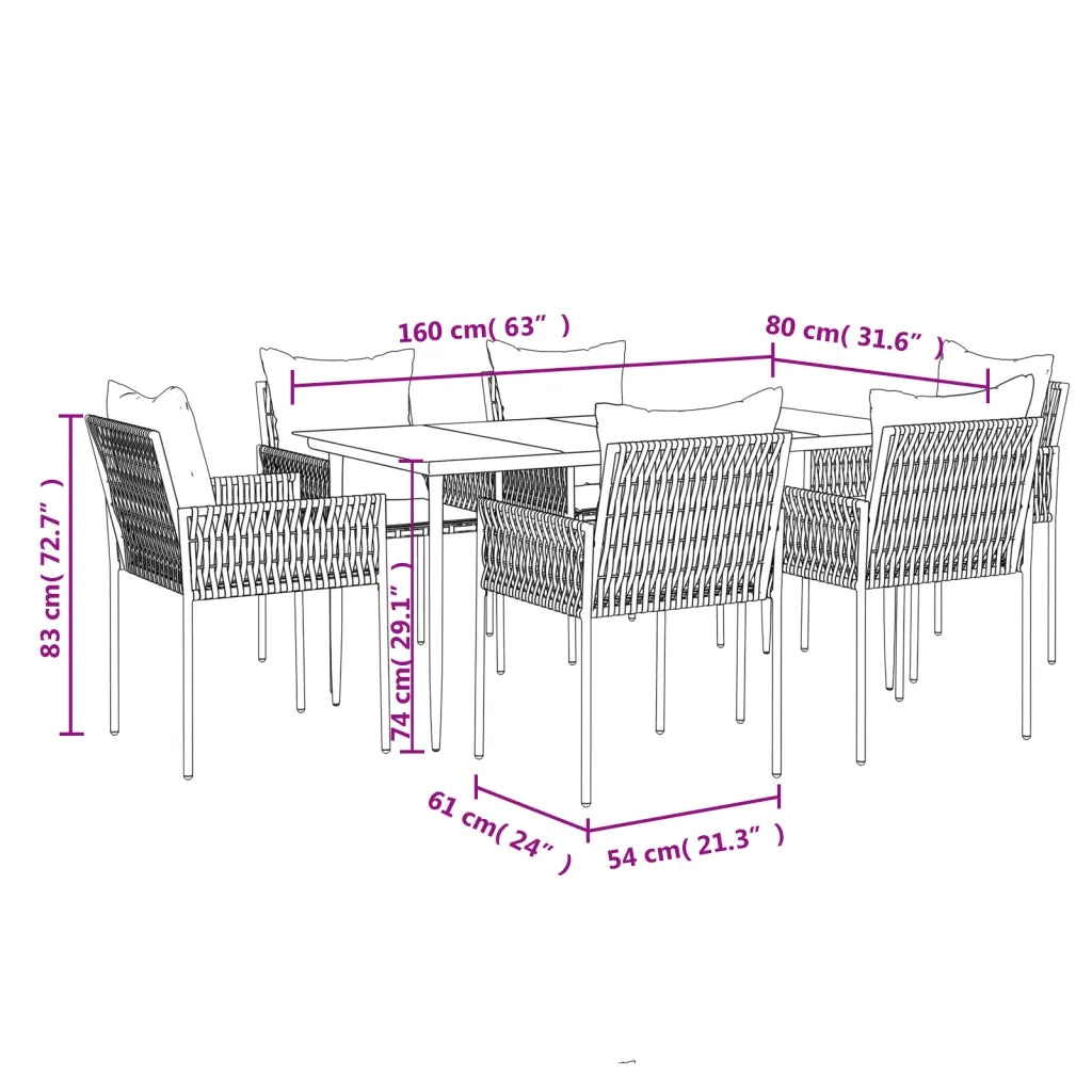 Set Pranzo da Giardino 7 pz con Cuscini in Polyrattan e Acciaio 3187058