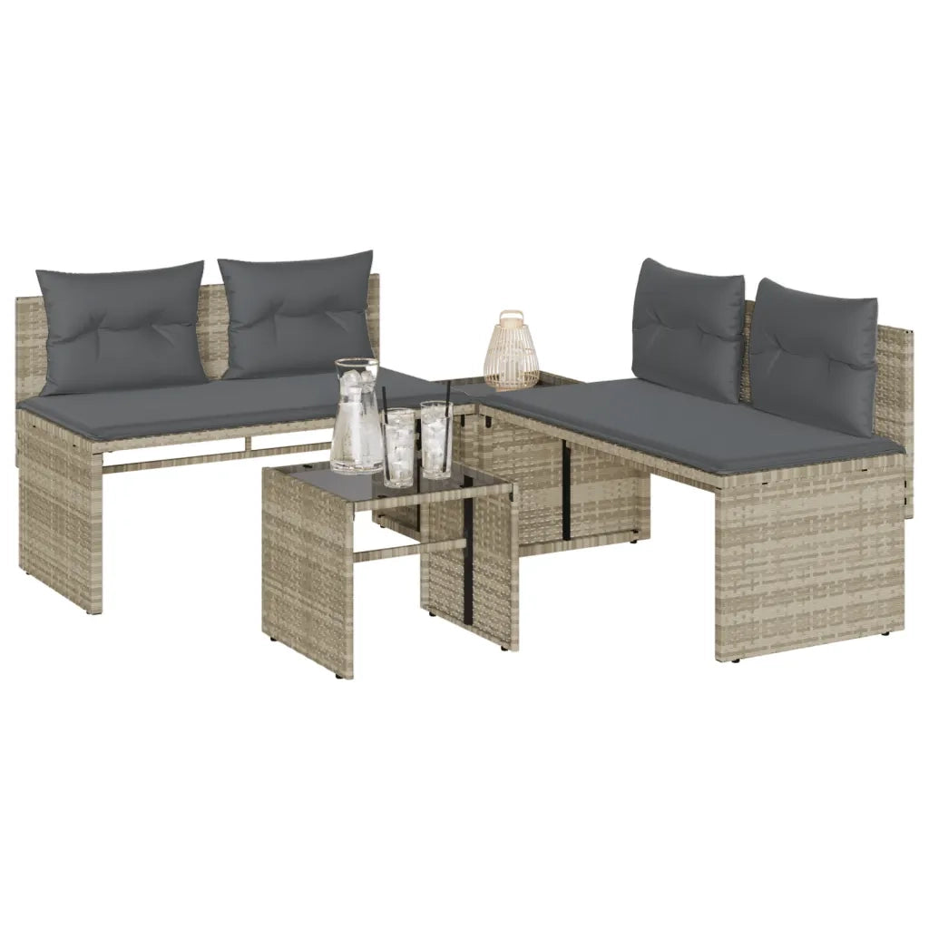 Set Divano da Giardino 4pz | Set Salotto da Giardino con Cuscini Grigio Chiaro Polyrattan