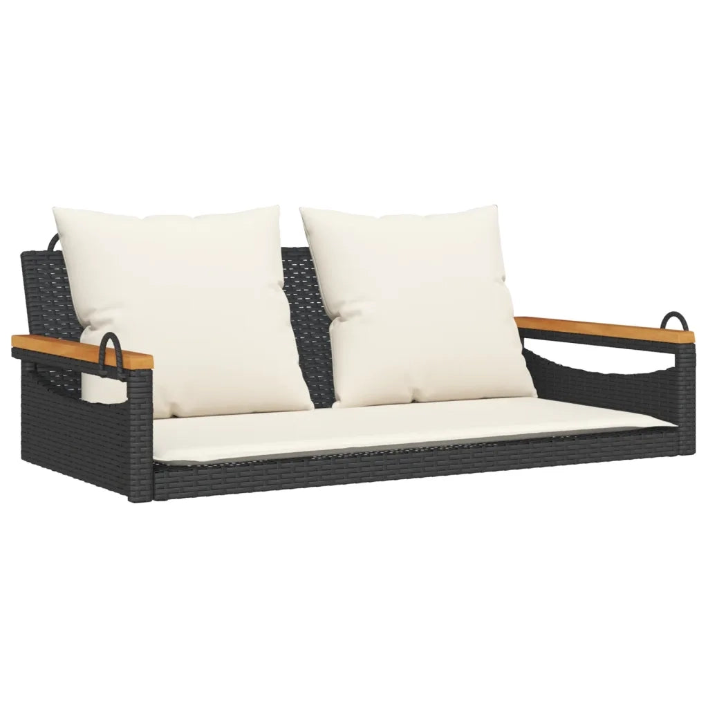 Panca da Giardino | Panchina a Dondolo con Cuscini Nera 109x62x40 cm in Polyrattan