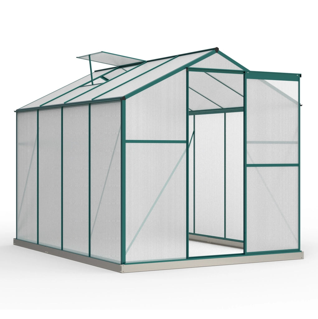 Serra da giardino 190x253 cm verde in alluminio, porta scorrevole e finestra