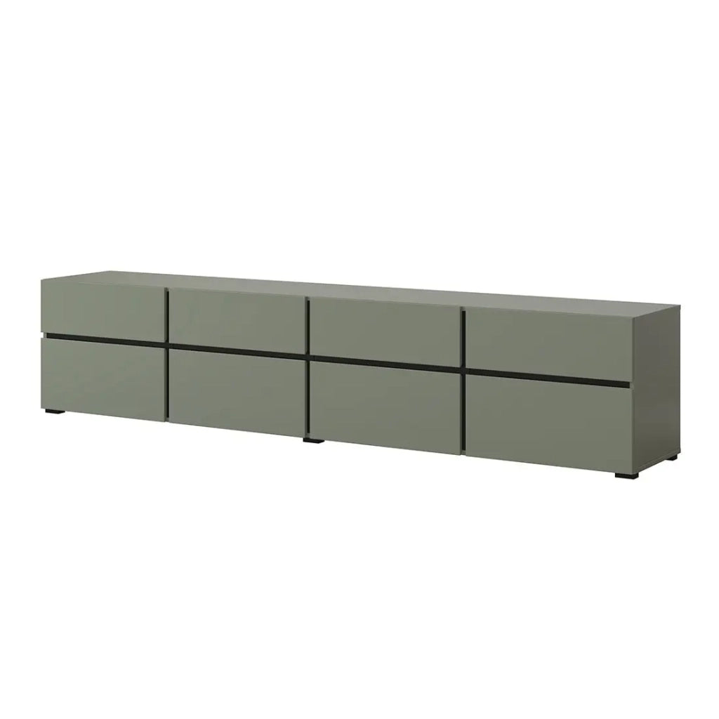 Set di 4 mobili collezione HAVANA colore verde salvia. Mobile TV XL, vetrina, tavolino, scaffale