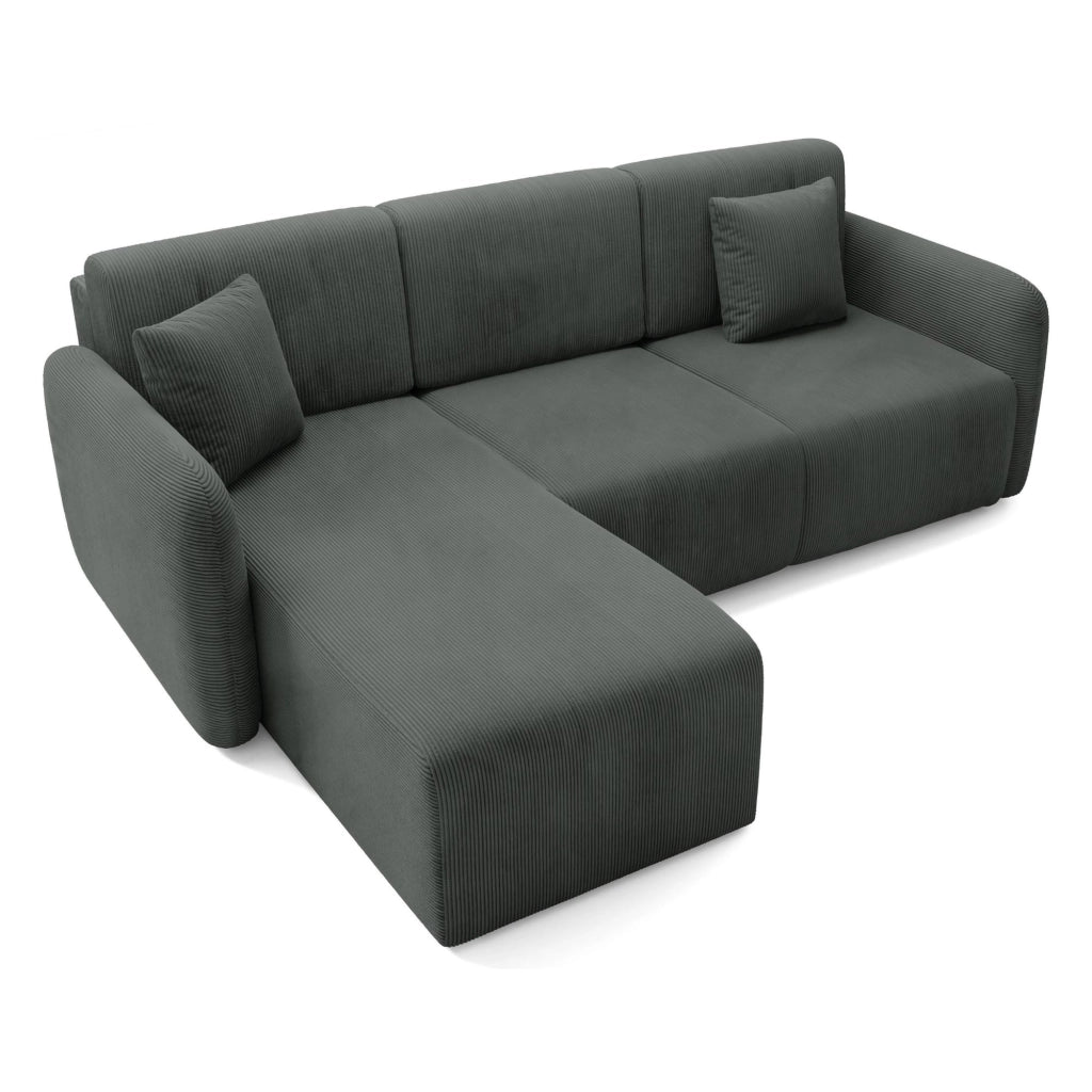 Ranco, Divano Letto con Penisola Contenitore, 245x185 cm Grigio Scuro