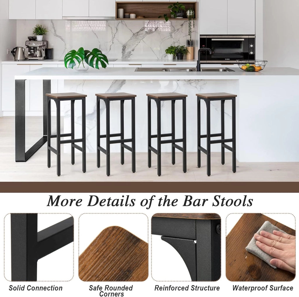 Set di 2 Sgabelli da Bar con Poggiapiedi, Struttura in Metallo, Stile Industriale, per Cucina, Sala da Pranzo, Bistrot, Marrone Rustico
