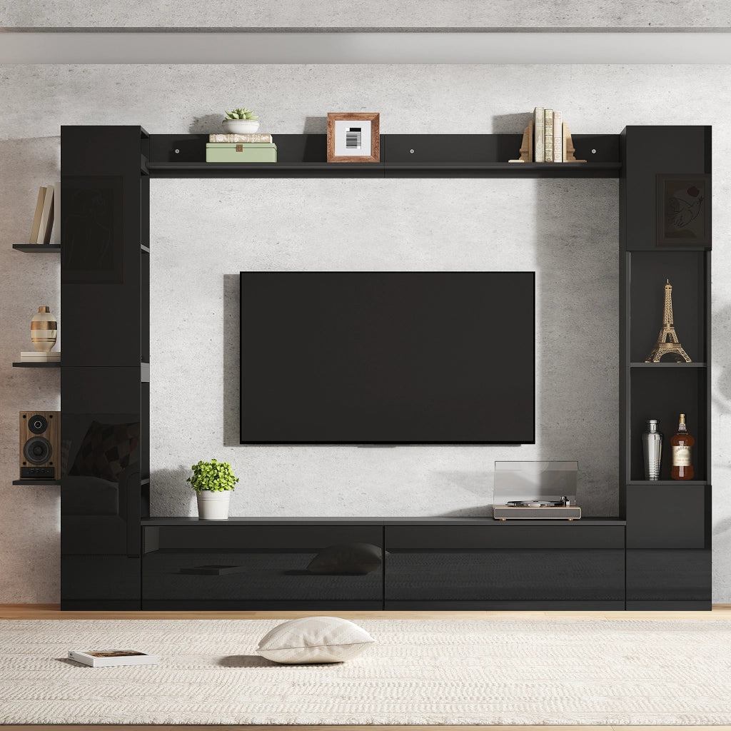 Mobile Soggiorno con Vetrina e TV ¨C Xylo ¨C Nero, con Ante e Ripiani