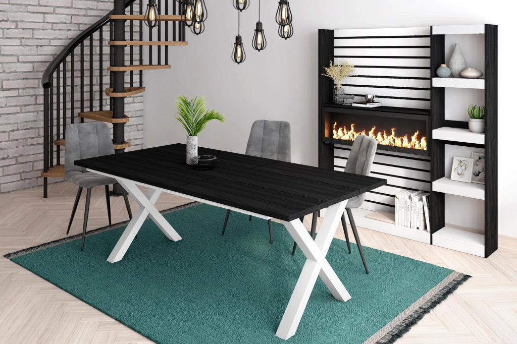 Tavolo da pranzo, 10 posti, 194x90x75cm, Robusto e stabile, struttura e gambe solide, Nero RF1101