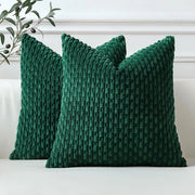 Set di 2 Copricuscini Corduroy, Copricuscini Decorativi, Copricuscino morbido, Siercuscino, Cuscino per divano, Decorazione boho, Copricuscino per divano, Camera da letto, Salotto (Verde scuro, 45 x 45 cm)