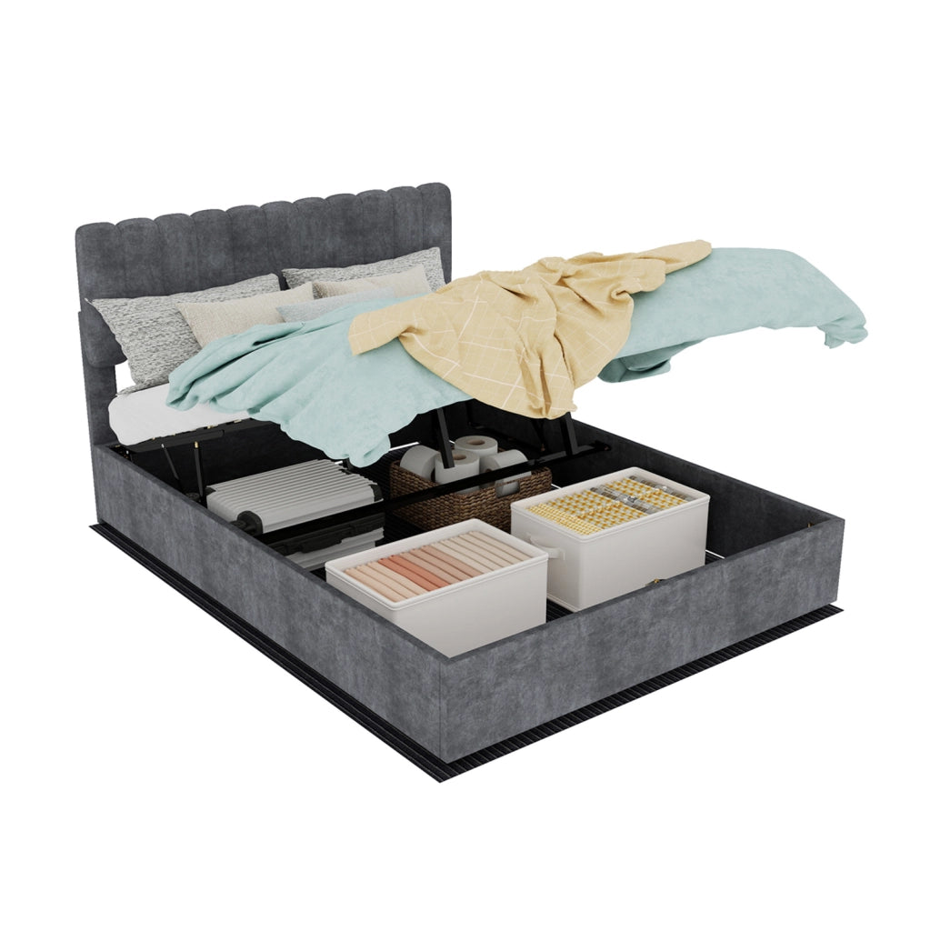 Letto imbottito 140 x 200 cm grigio con rivestimento in velluto