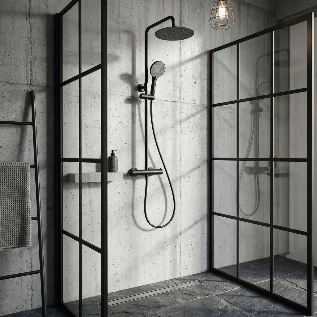 Set Doccia Senza Bocca Di Erogazione Con Termostato Rea Lungo Black